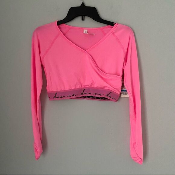 Ideology Girls' Dance Dance Dance Cropped Surplice Top Pink Hustle XL 16 - Picture 1 of 3